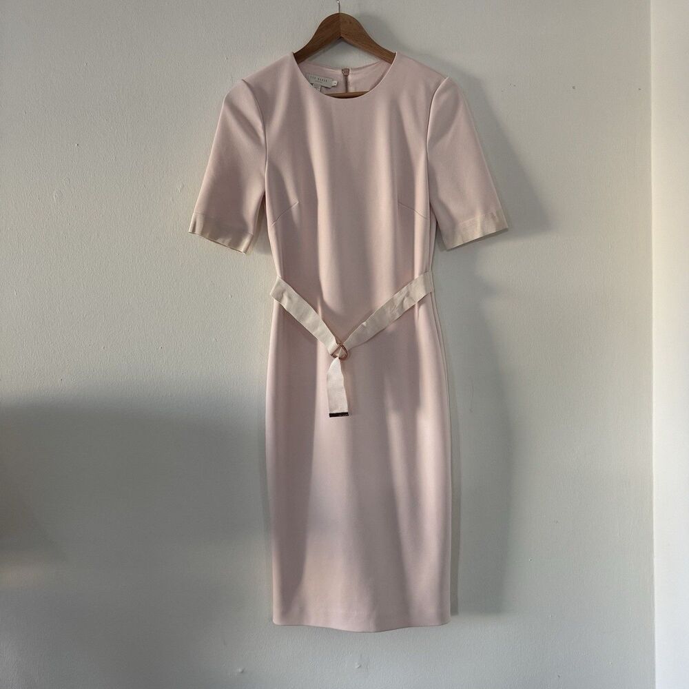 Ted Baker 2 US 6 Light Pink Dress Belted Elegant Pencil Knee-Length Office Work